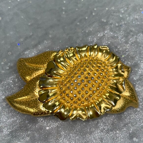 Vintage Sunflower Flower Belt Buckle PAQUETTE Gold Tone 2 Pieces ~ 3.5 x 2” - Picture 1 of 10